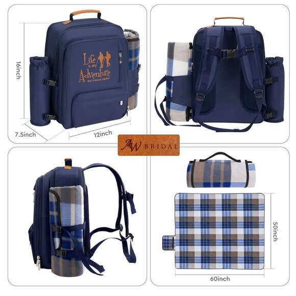 Picnic Backpack for 2 |Picnic Basket |Stylish All-in-One Picnic Bag- insulated - Picture 3 of 16